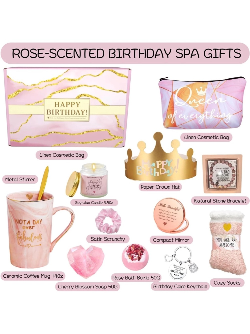 Not A Day Over Fabulous Birthday Novelty Pink Rose-Themed Spa Mug Gifts Set NEW